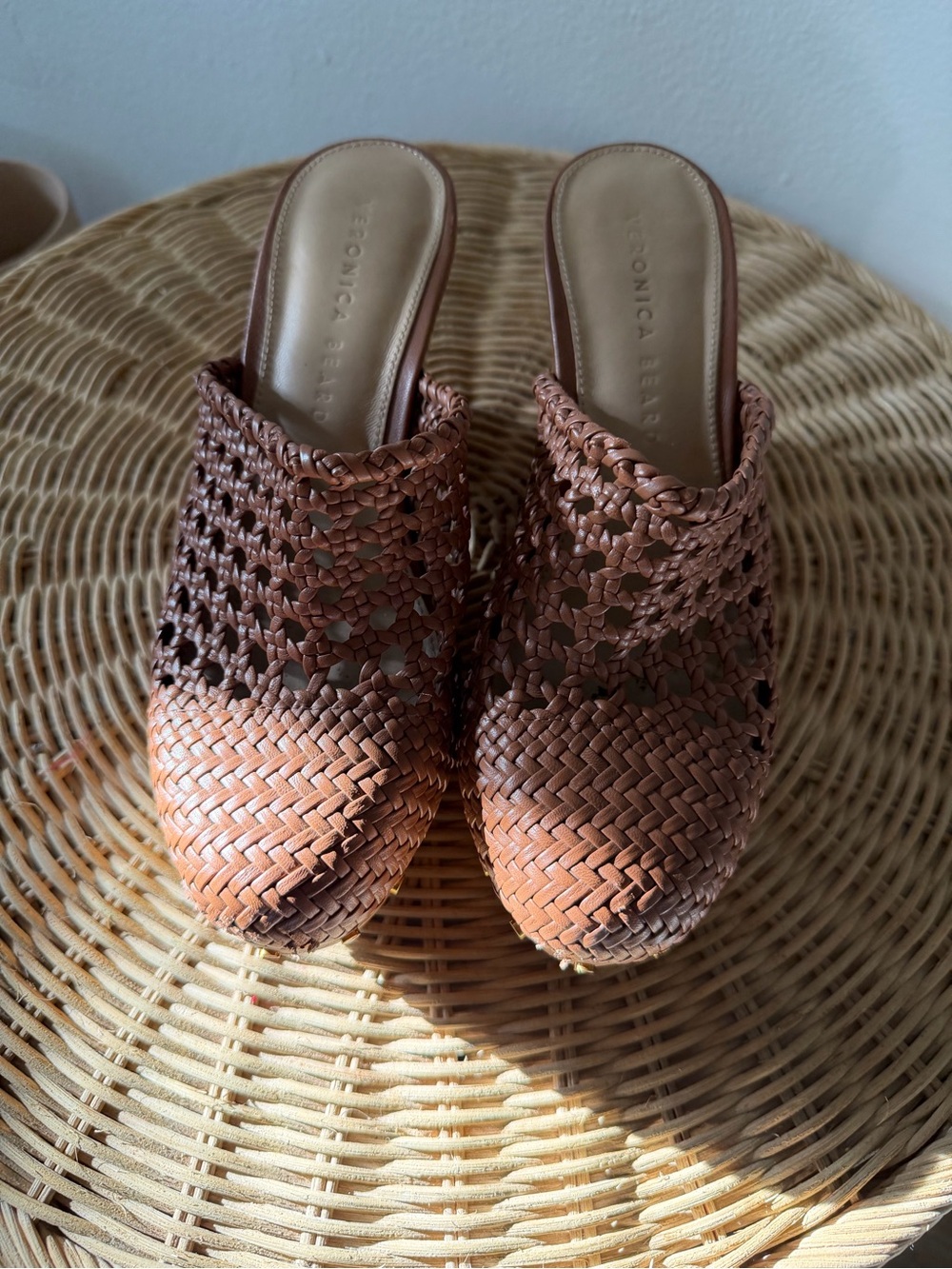 Veronica Beard Woven Leather Mule Clogs Brown 6.5
